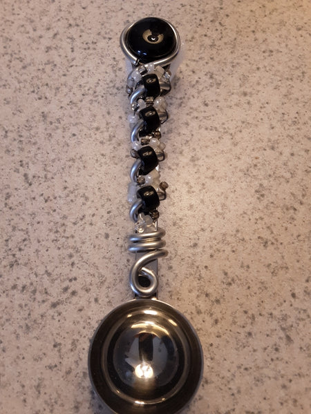 Scoops: Unique one-of-a-kind handmade beaded coffee scoop with premium quality glass beads and components. Classic beaded spoon scoop. Black, Black, Brown & Clear.