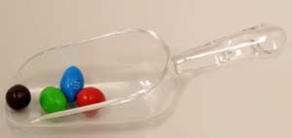 Scoops: 5 oz. acrylic clear scoop can handle the larger candies.